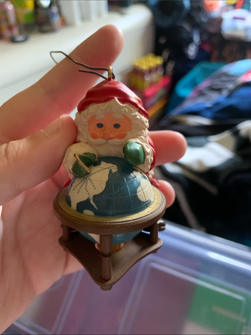 Santa on Globe Christmas Ornament - Red, Green, Blue